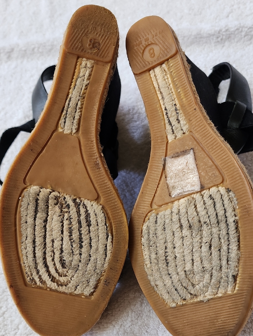 Tory Burch Black Fabric Espadrille Wedge Sandals Size 8 Preowned - Picture 10 of 11